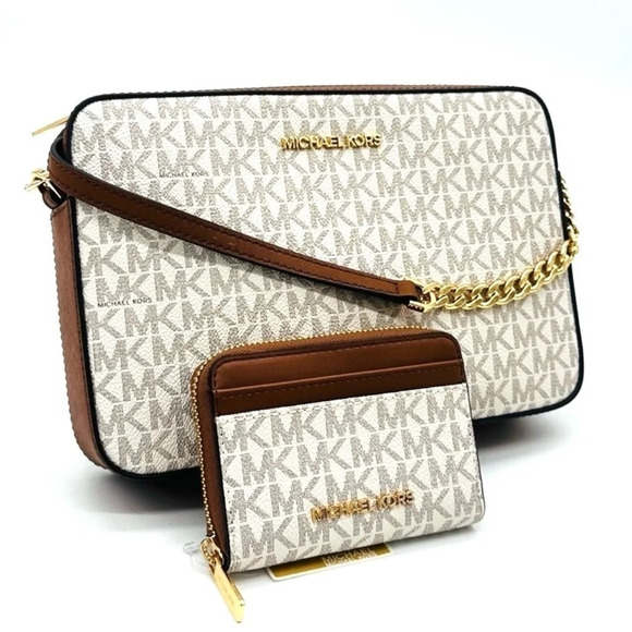 Michael Kors Large EW Crossbody Bag & Jet Set Travel MD ZA Card Case Wallet - Picture 1 of 10